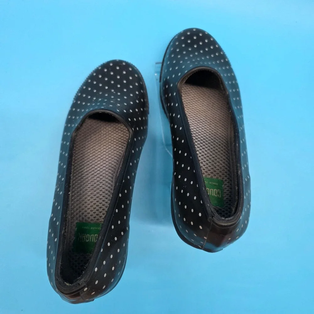 Cougar Womens Black Polka Dot Rubber Rain Shoes Slip On Waterproof Loafers 7